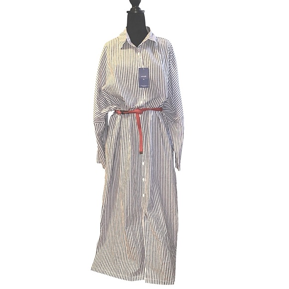 chouytoy Dresses & Skirts - Chouytou button down shirt dress blue & white stripes, side pockets, split hem